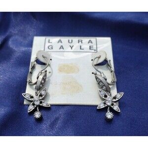 Vintage Laura Gayle Rhinestone Silver tone Butterfly Earrings